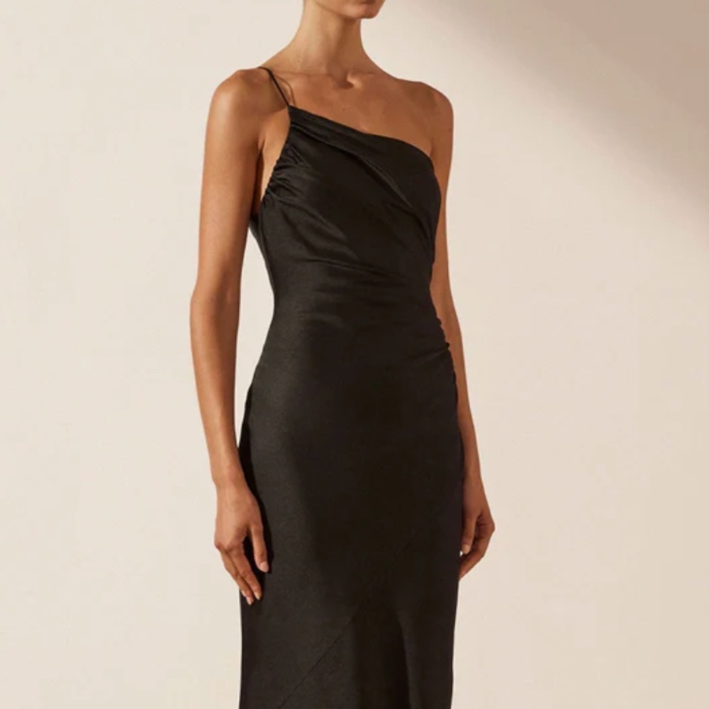 Shona Joy Luxe Asymmetrical Gathered Maxi Dress - Onyx - size 10